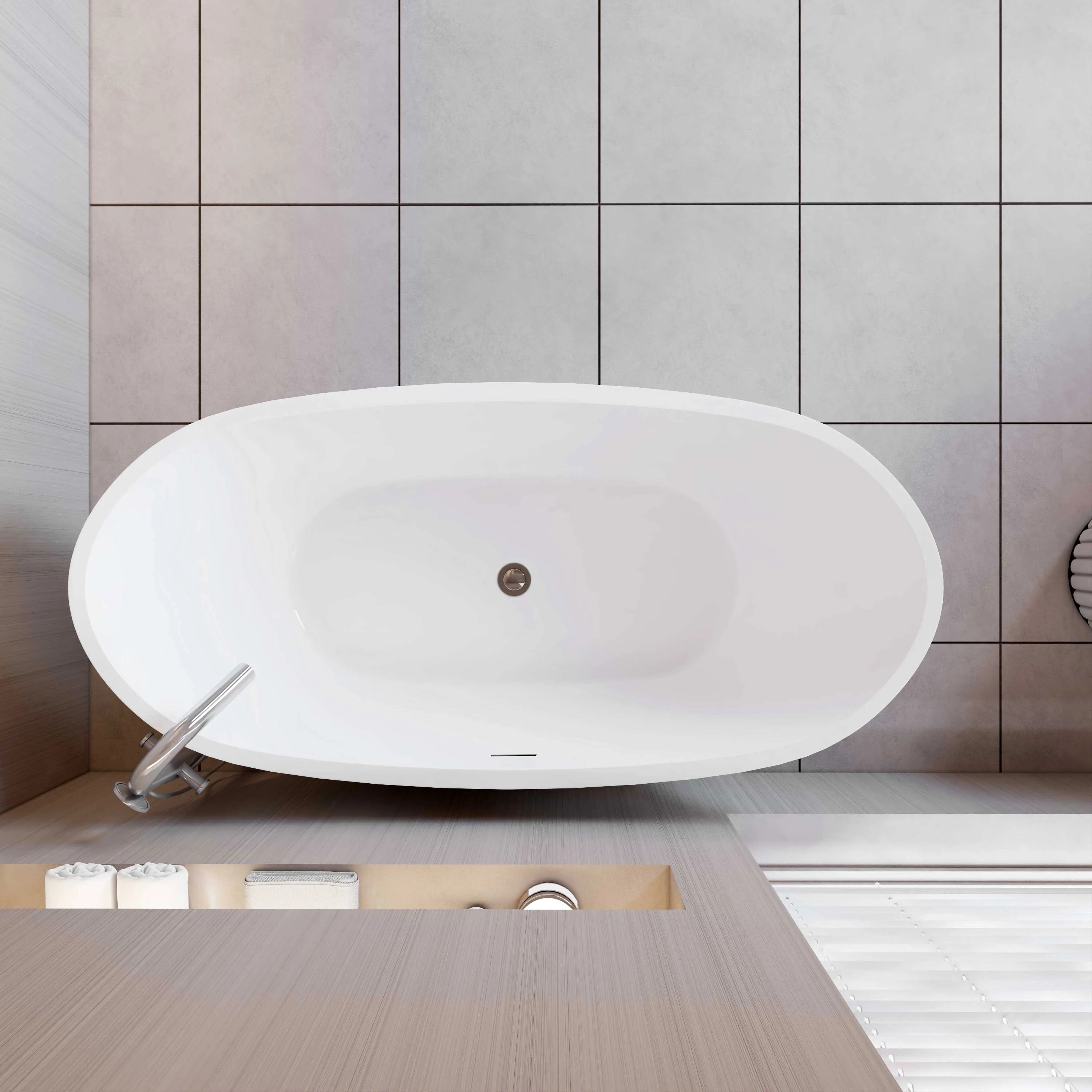 AICA Bañera acrílica exenta lujosa y duradera,1500x720x650mm,estilo ovalado,color blanco,incluye manguera + desagüe - Image 4