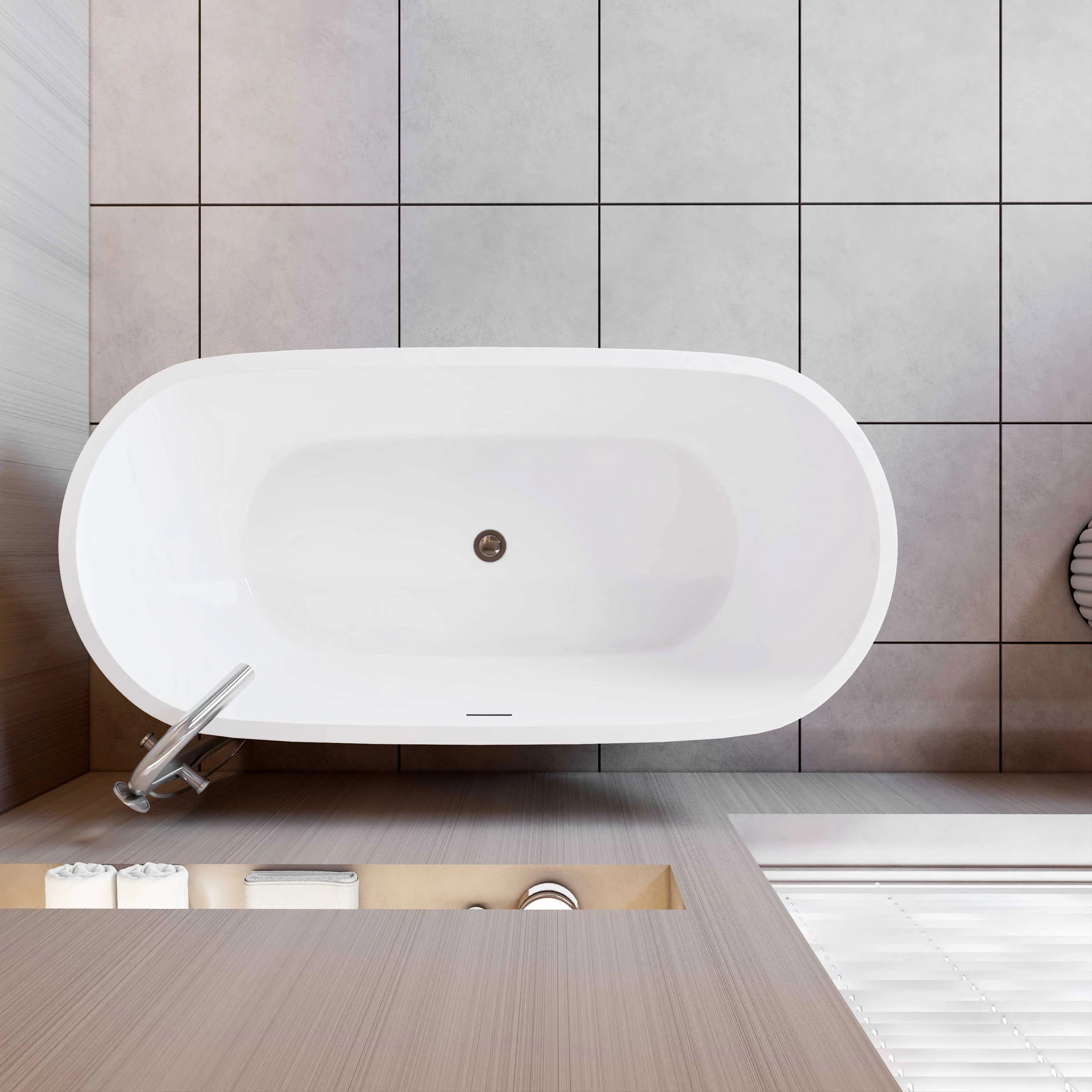 AICA Bañera acrílica exenta ovalada,1500x700x580mm,color blanco,incluye manguera + desagüe - Image 4