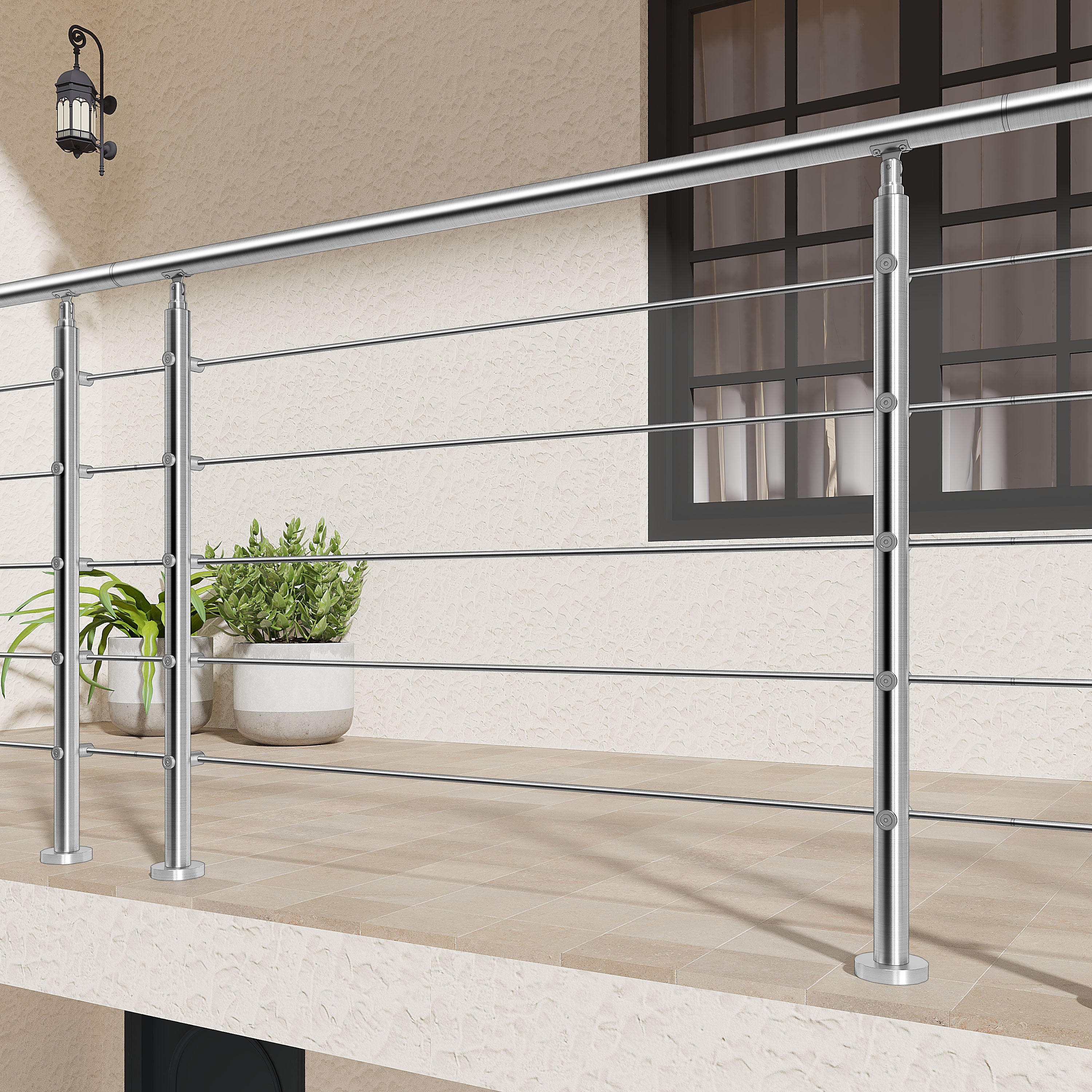 AICA Barandilla escalera de acero inoxidable 80/100/120/150/180/200/220/240 cm con 5 barras transversales para interior - Image 3