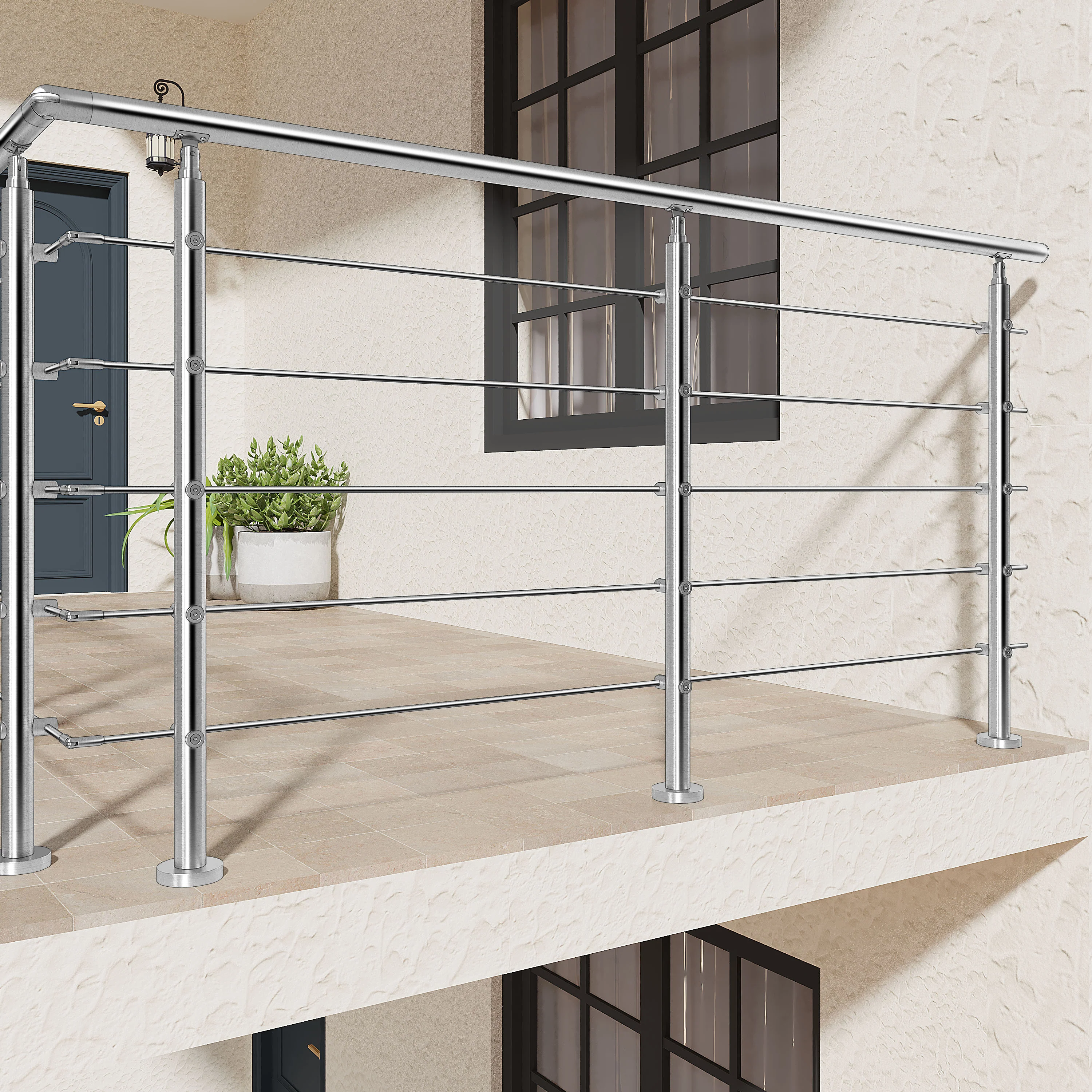 AICA Barandilla escalera de acero inoxidable 80/100/120/150/180/200/220/240 cm con 5 barras transversales para interior - Image 4