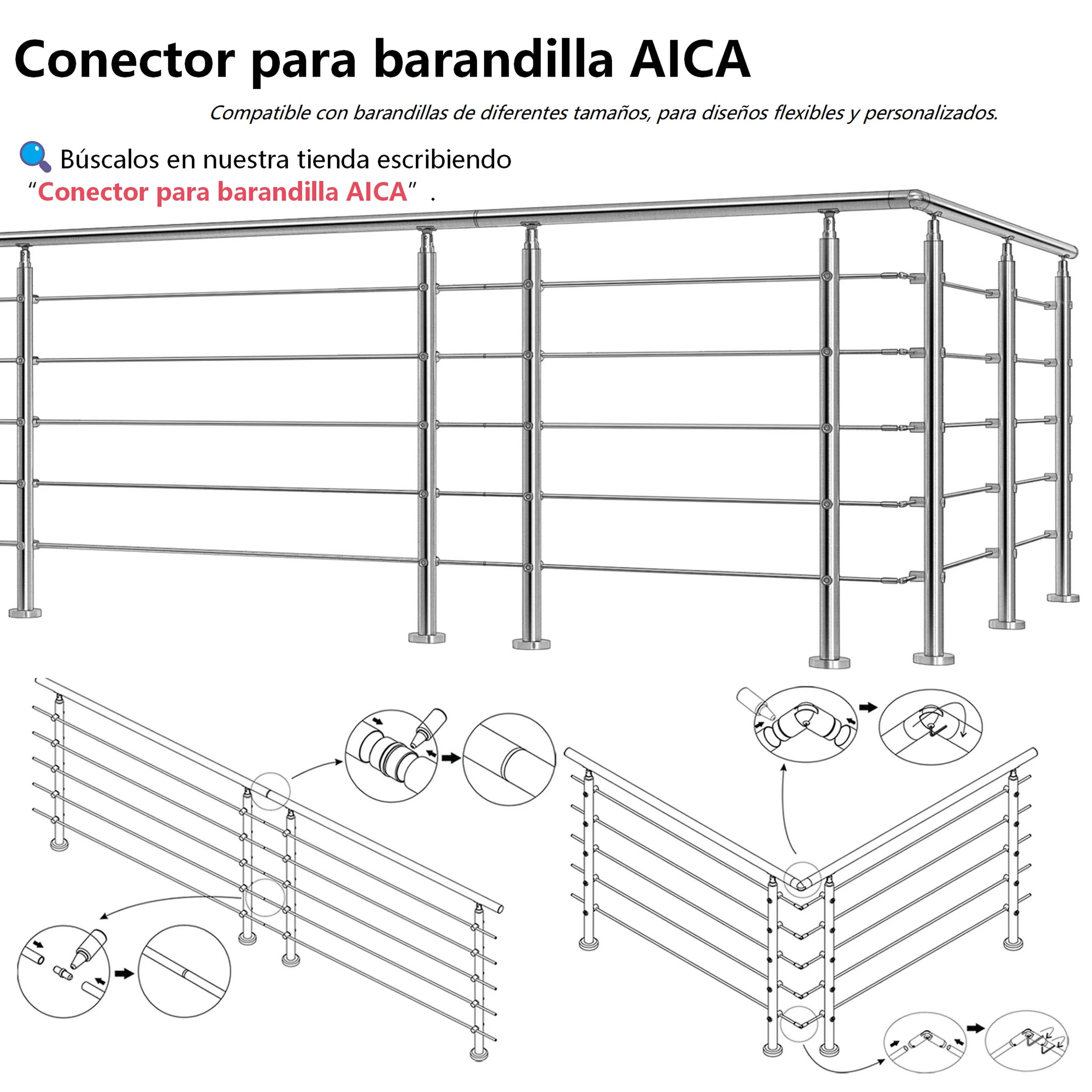 AICA Barandilla escalera de acero inoxidable 80/100/120/150/180/200/220/240 cm con 5 barras transversales para interior - Image 7