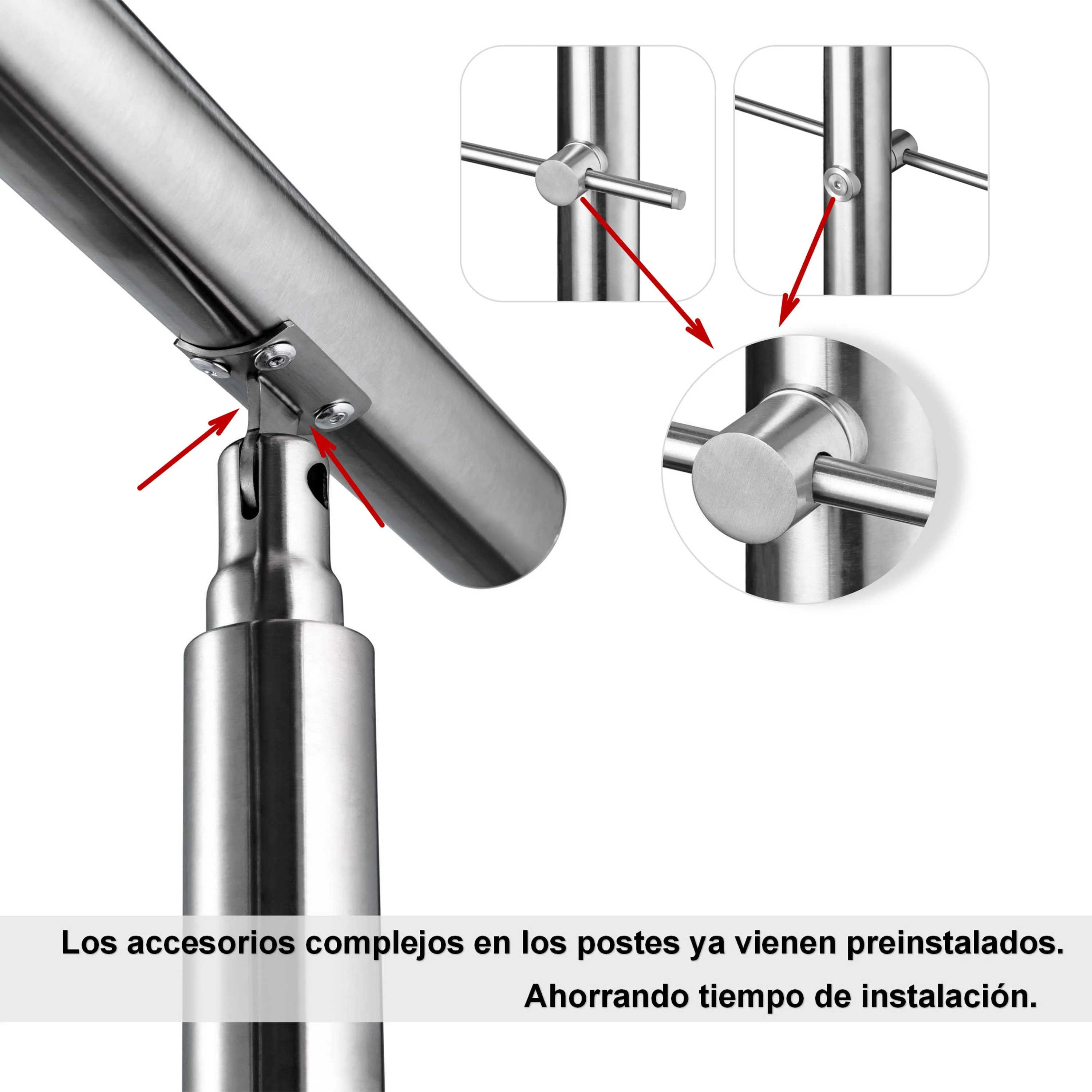 AICA Barandilla escalera de acero inoxidable 80/100/120/150/180/200/220/240 cm con 5 barras transversales para interior - Image 8