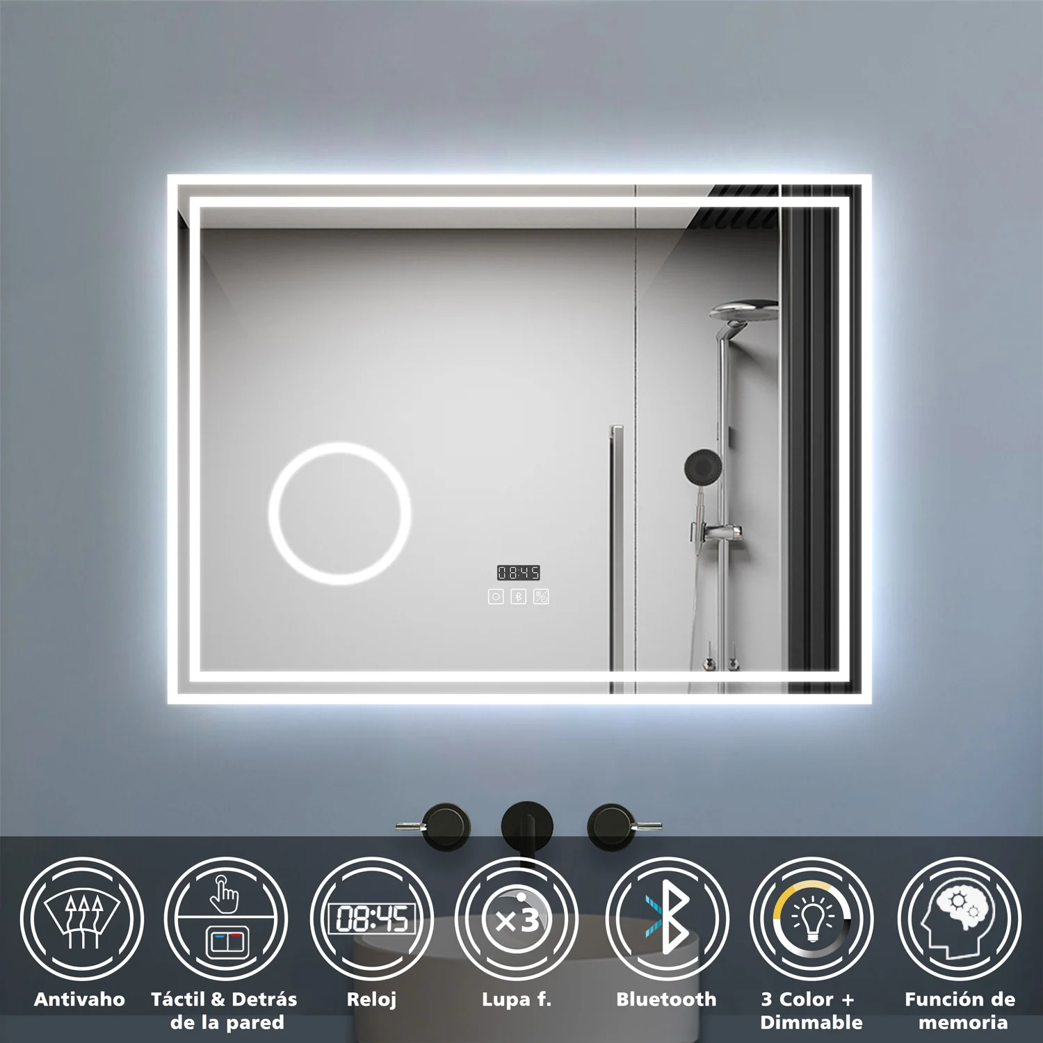 Aica Espejo de baño LED ,Reloj,Lupa,Bluetooth - Image 2