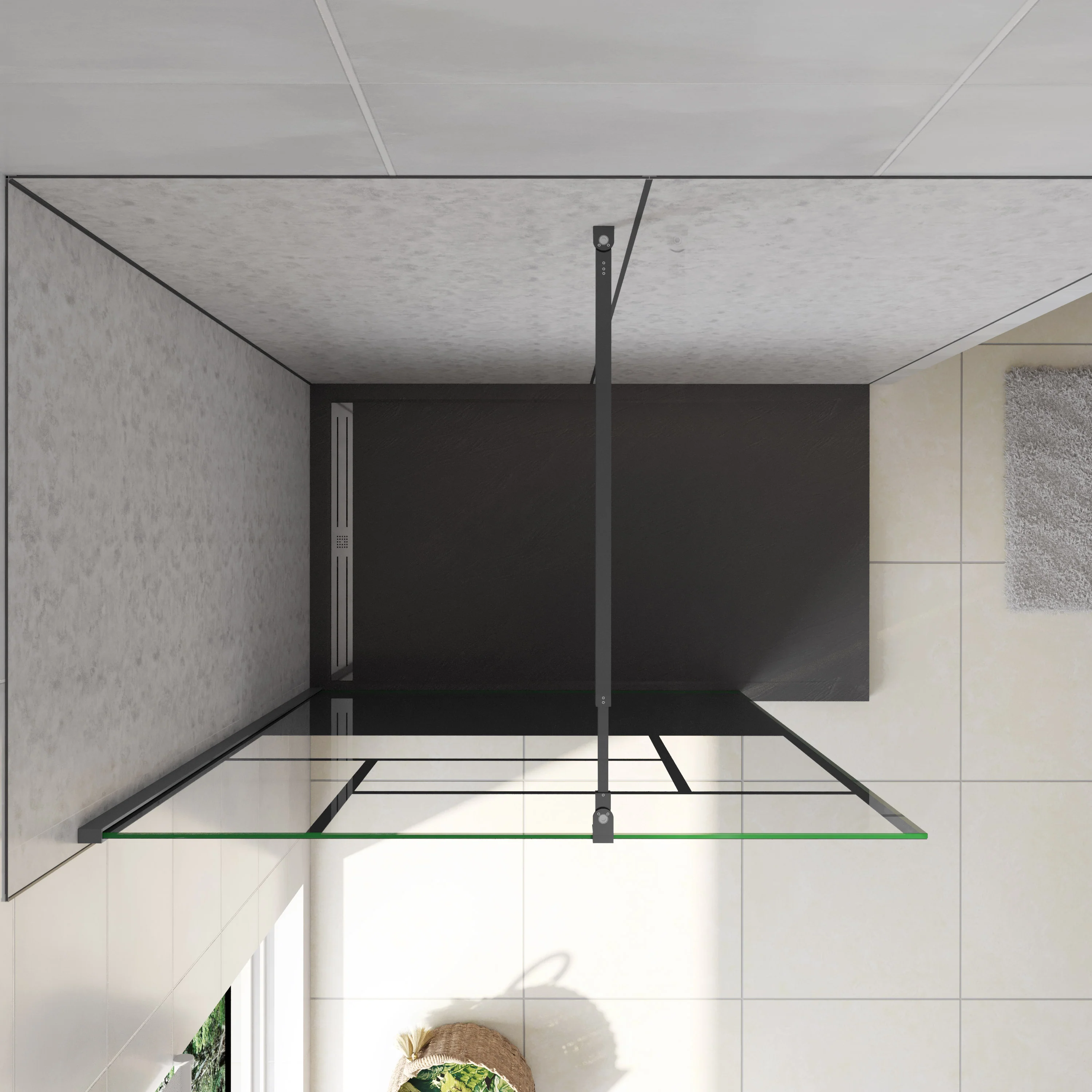AICA Walkin Mampara Panel de ducha Pantalla Panel Fijo estilo industrial Cristal Antical 8mm con Barra 73-120cm Perfil Negro Mate,(877-900)x2000mm/(977-1000)x2000mm/(1177-1200)x2000mm - Image 3