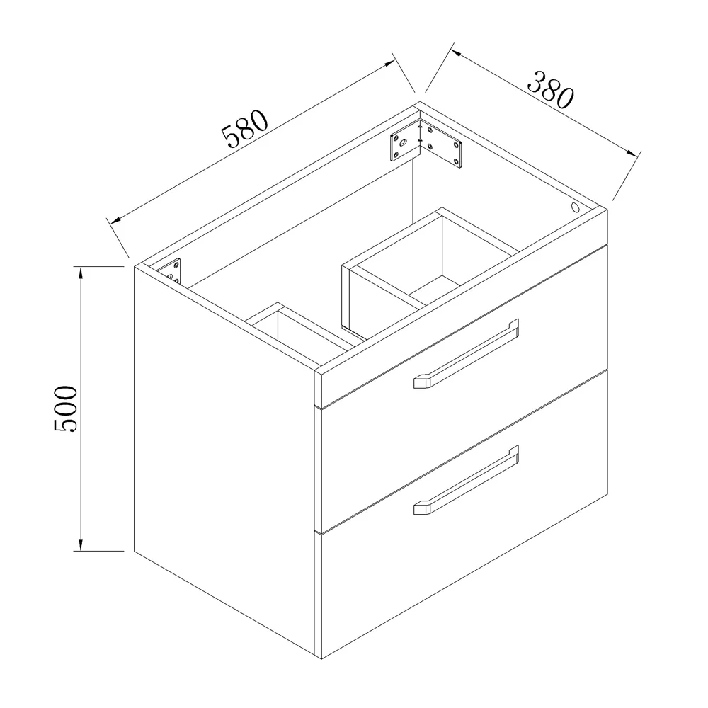 Armario de baño Sujetado en Pared sin Pies con dos cajones 580x380x500mm, Mueble de baño con Lavabo de Porcelana610x395x18mm, Color blanco - Image 6