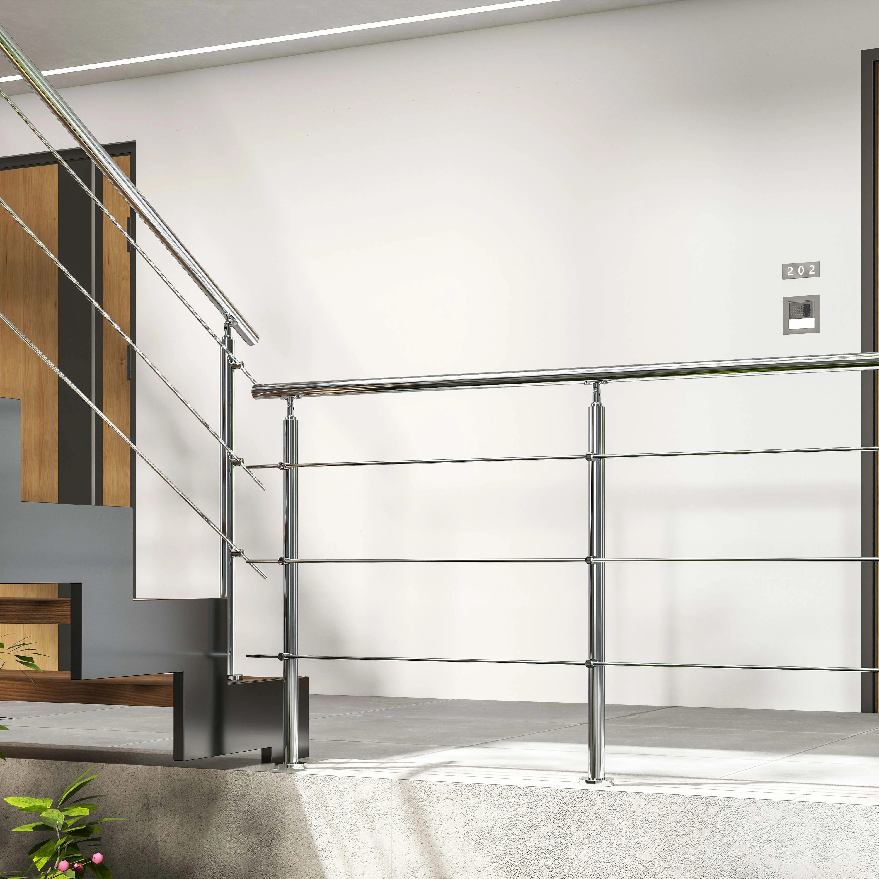 Barandilla escalera de acero inoxidable 304 con 3 barras transversales para interior y exterior - Image 6