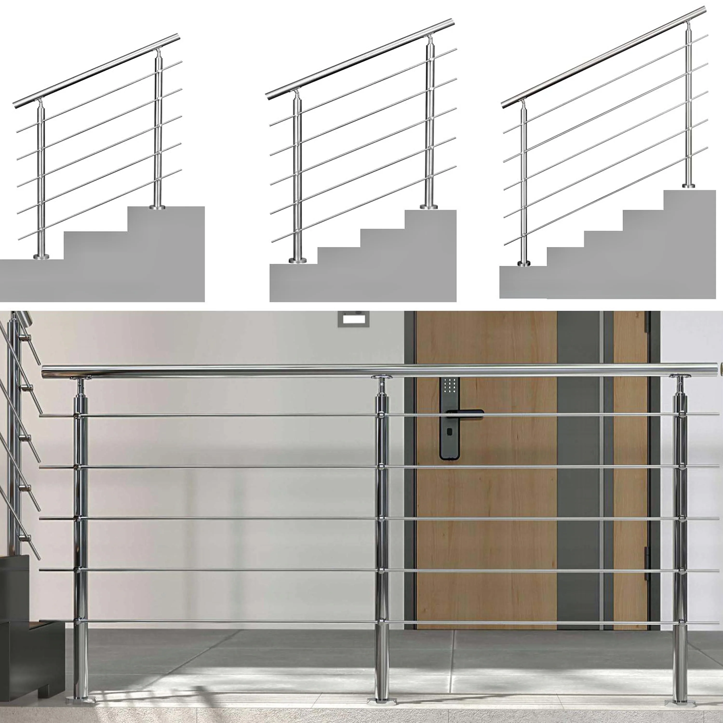 Barandilla escalera de acero inoxidable 304 con 5 barras transversales para interior y exterior - Image 5