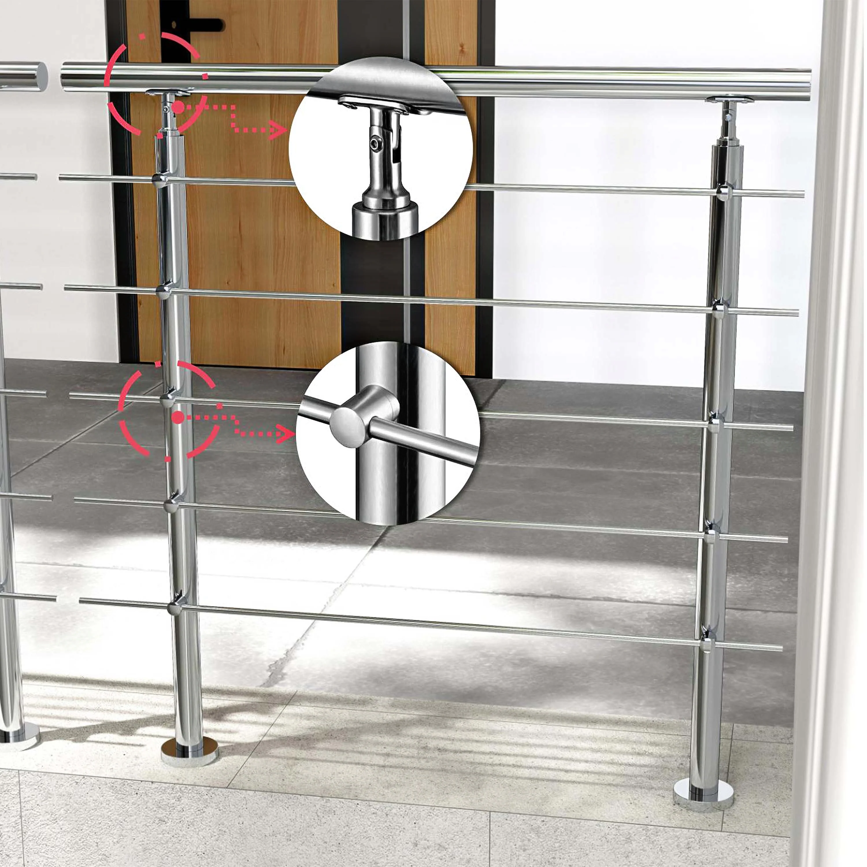 Barandilla escalera de acero inoxidable 304 con 5 barras transversales para interior y exterior - Image 6