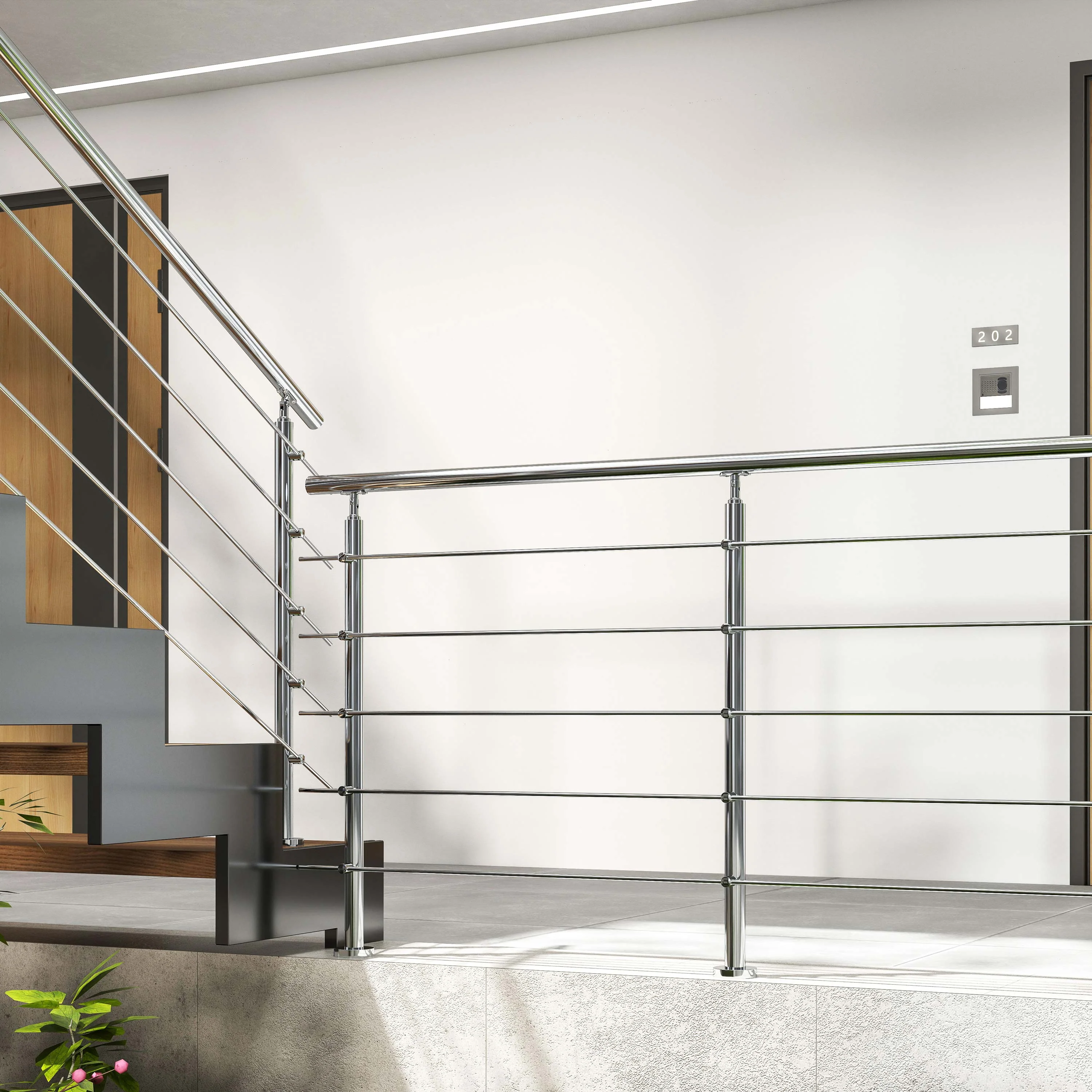 Barandilla escalera de acero inoxidable 304 con 5 barras transversales para interior y exterior - Image 7