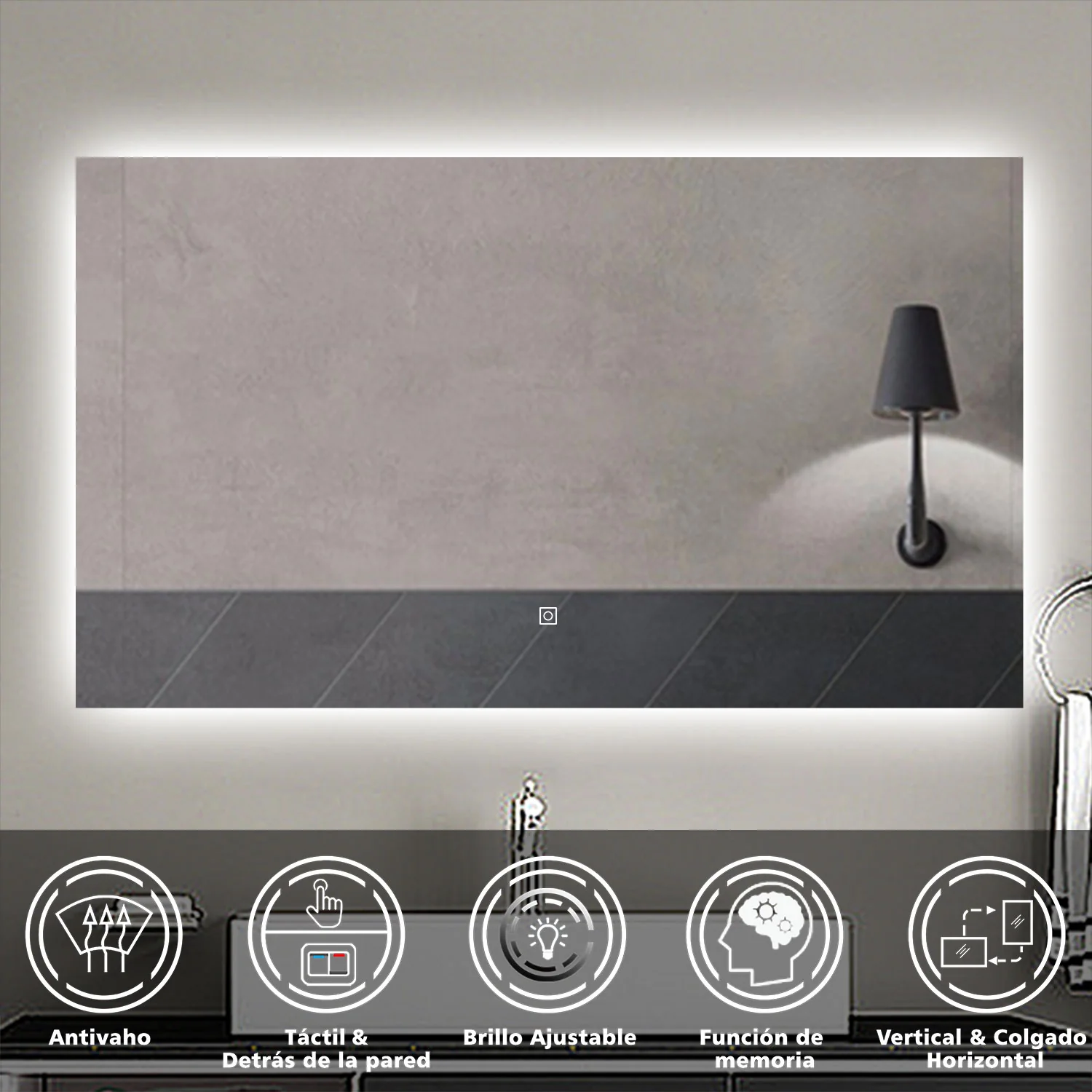 Espejo de baño LED , antivaho, brillo regulable, función memoria - Image 2
