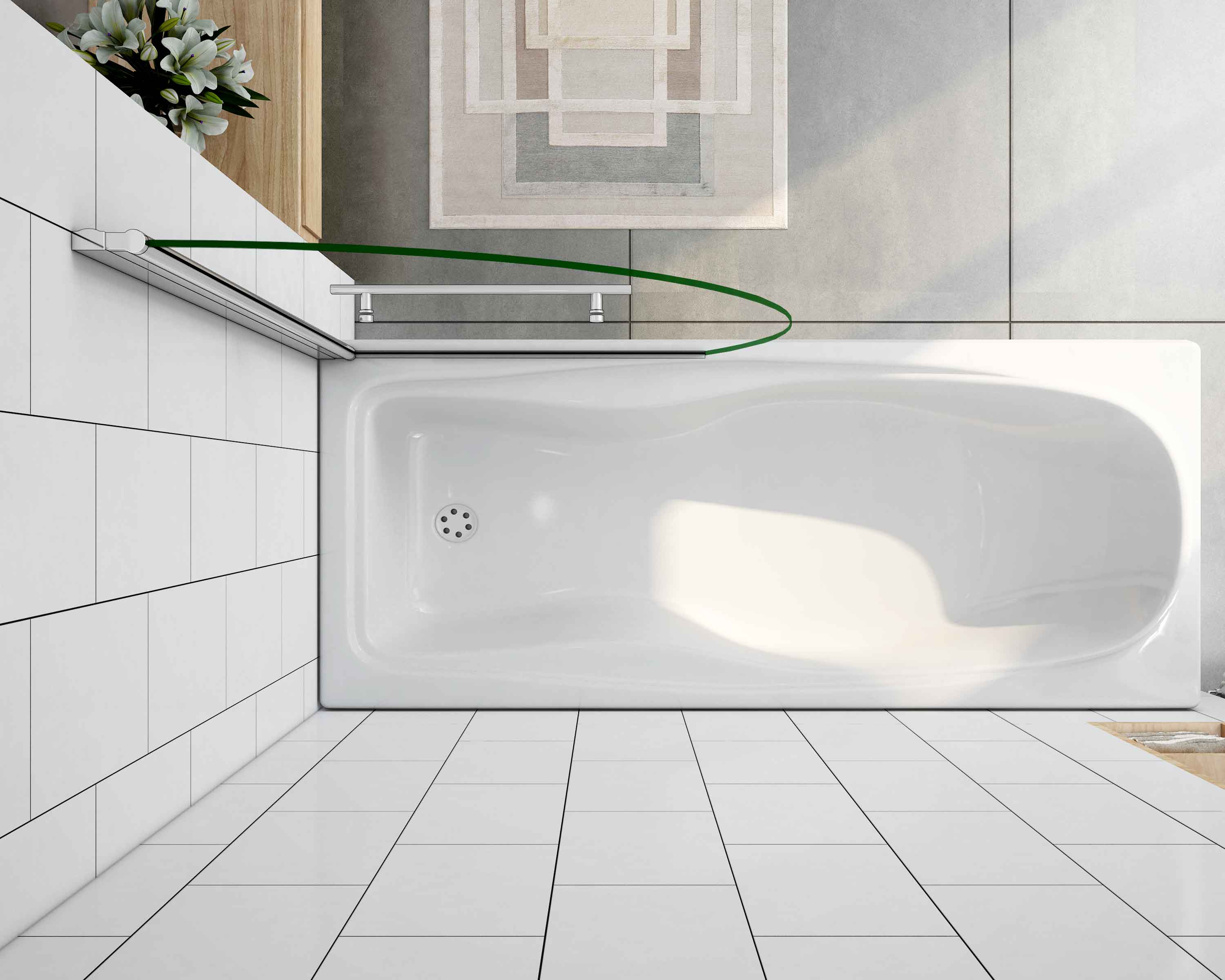liquidacion Mampara de bañera en forma media luna, vidrio transparente templado con tratamiento antcial 8mm - Image 5