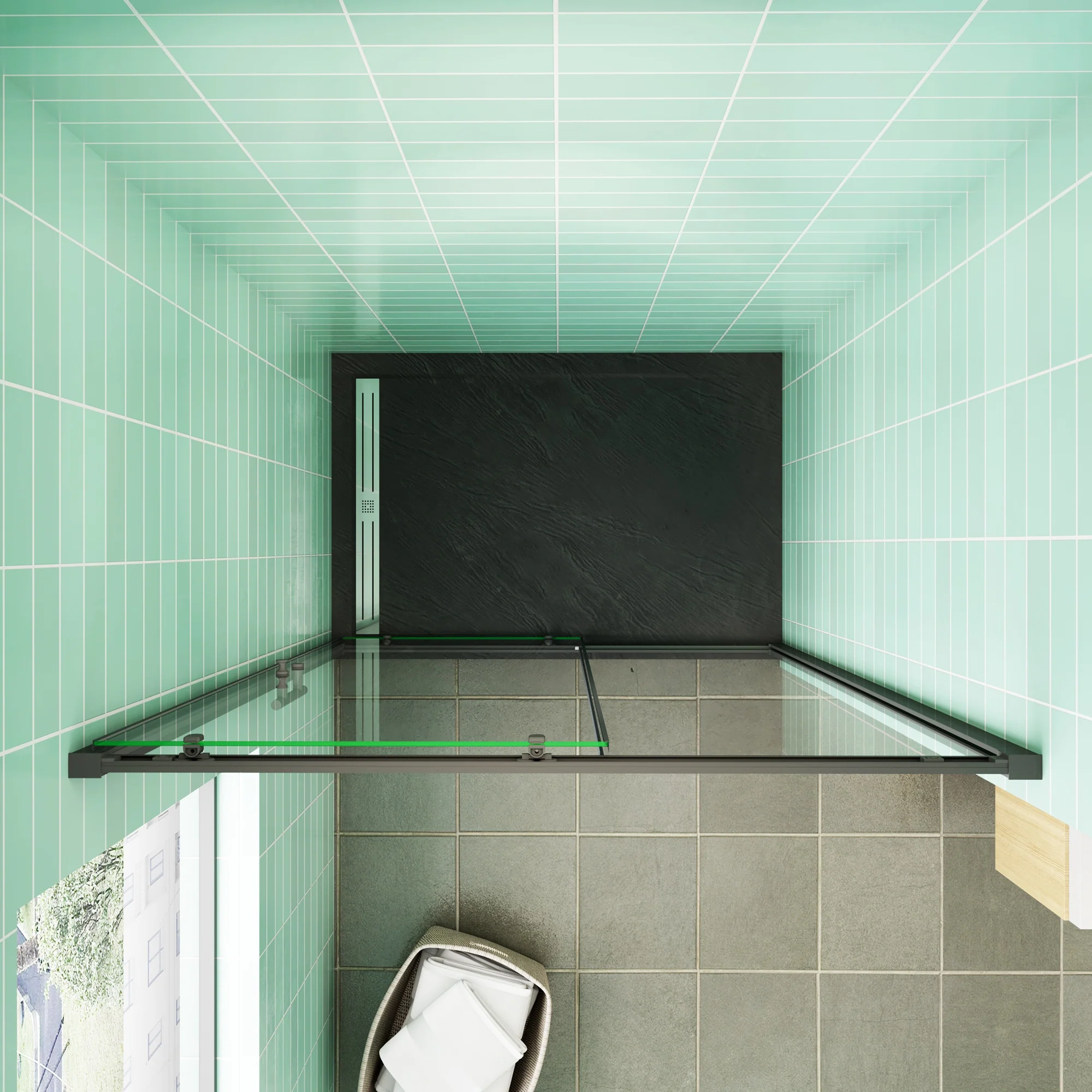 Mampara de Ducha Corredera Frontal Cristal Templado 5 MM Perfil Negro Mate Altura 120x185CM - Image 5