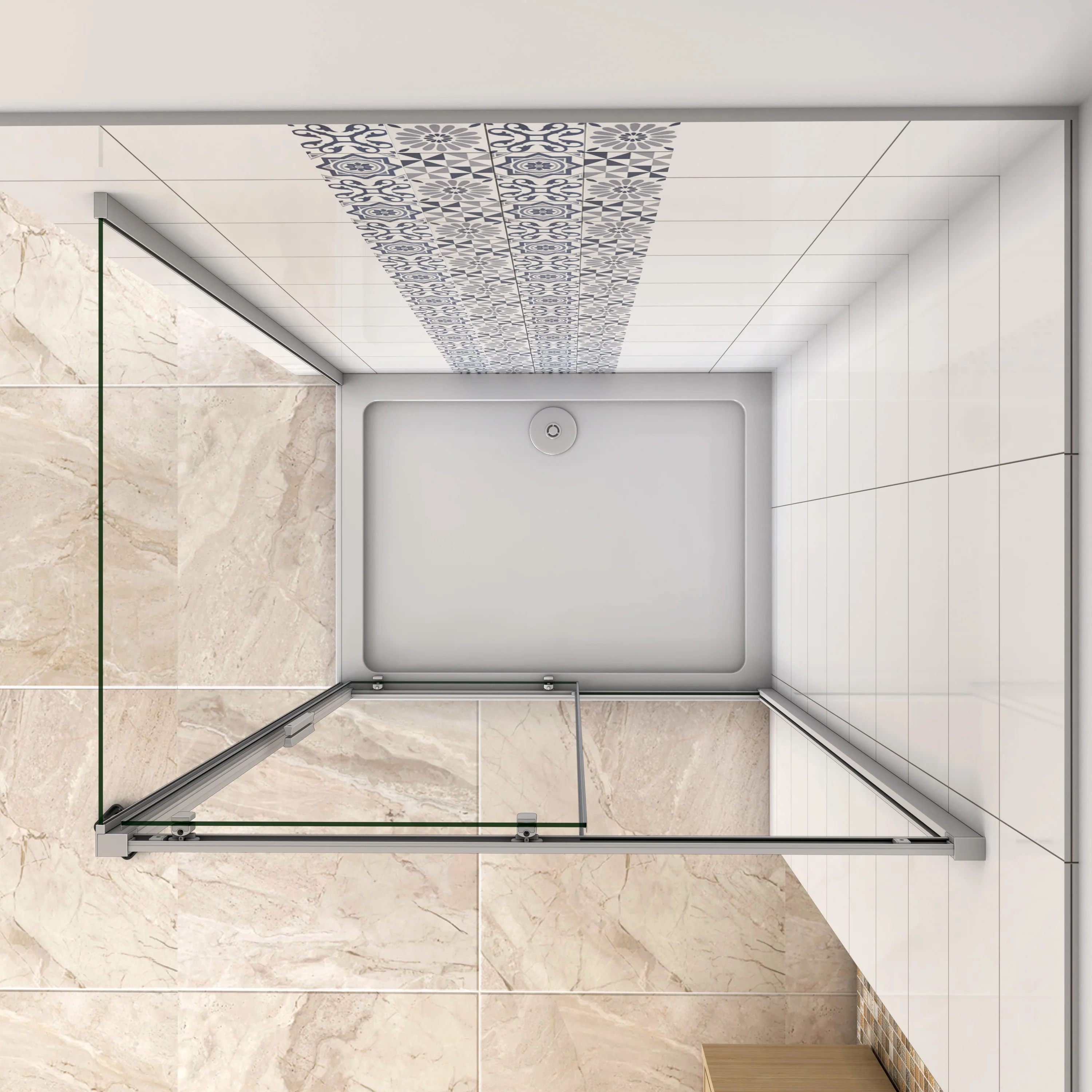liquidacion Mampara de ducha cuadrada esquina,frontal 2 hojas correderas + panel fijo lateral Cristal Templado 5mm - Image 4