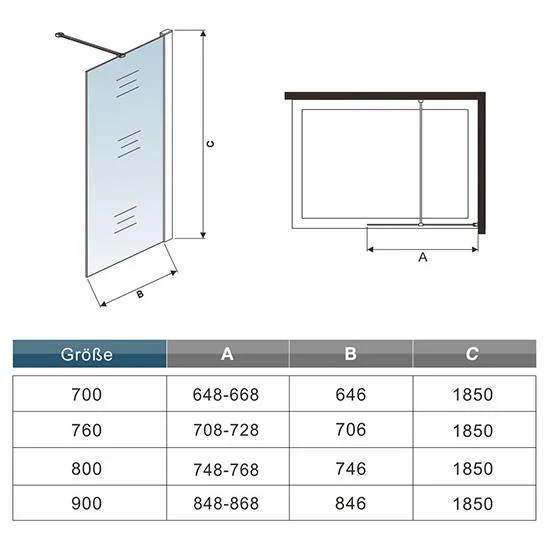 Mampara walk-in, Mampara de ducha fija de 65x185cm,Vidrio templado de 6mm tratamiento antical/Easyclean - Image 5