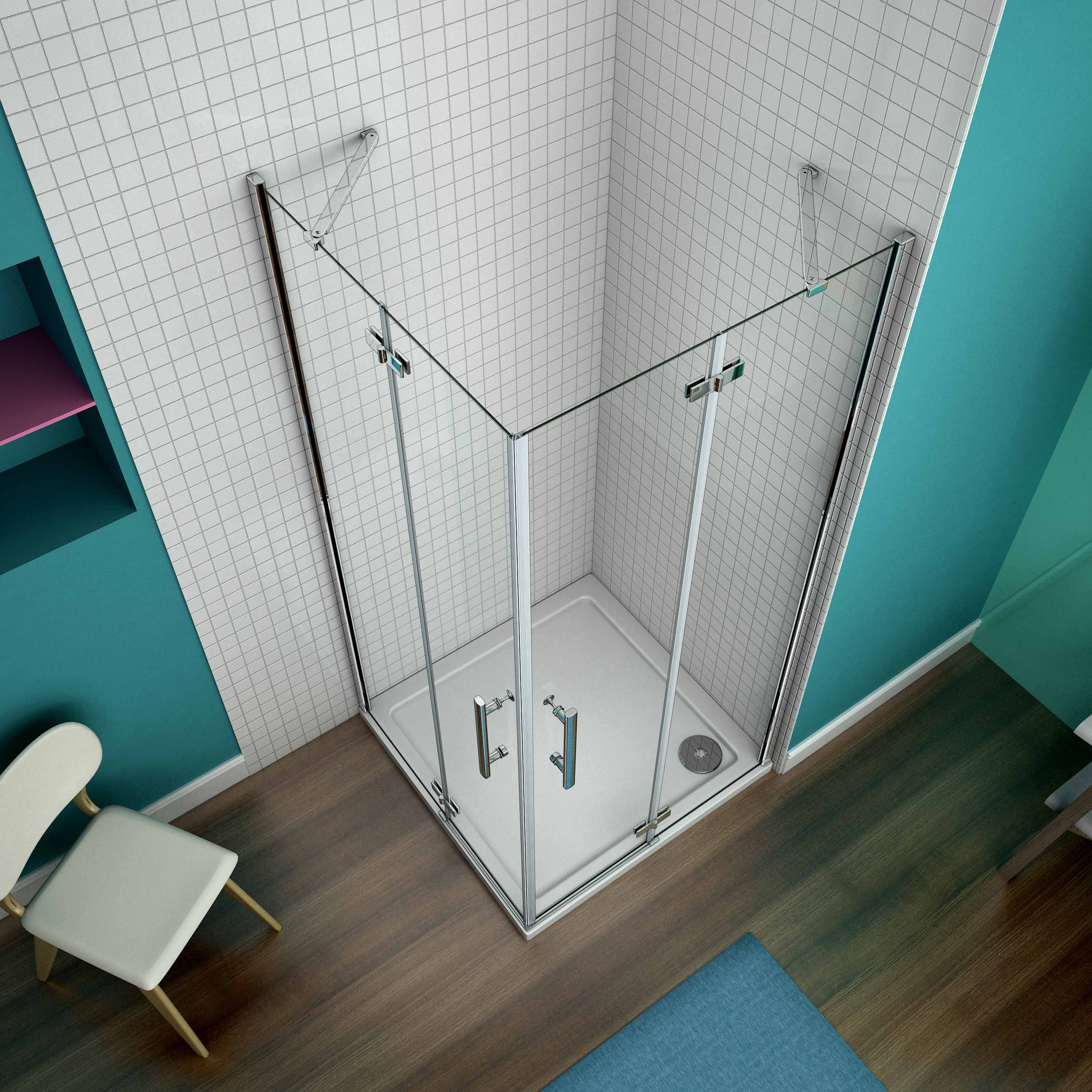 Mamparas de Ducha Angular Cabina de Ducha Doble Puerta Abatible Cristal Templado 6mm - Image 4