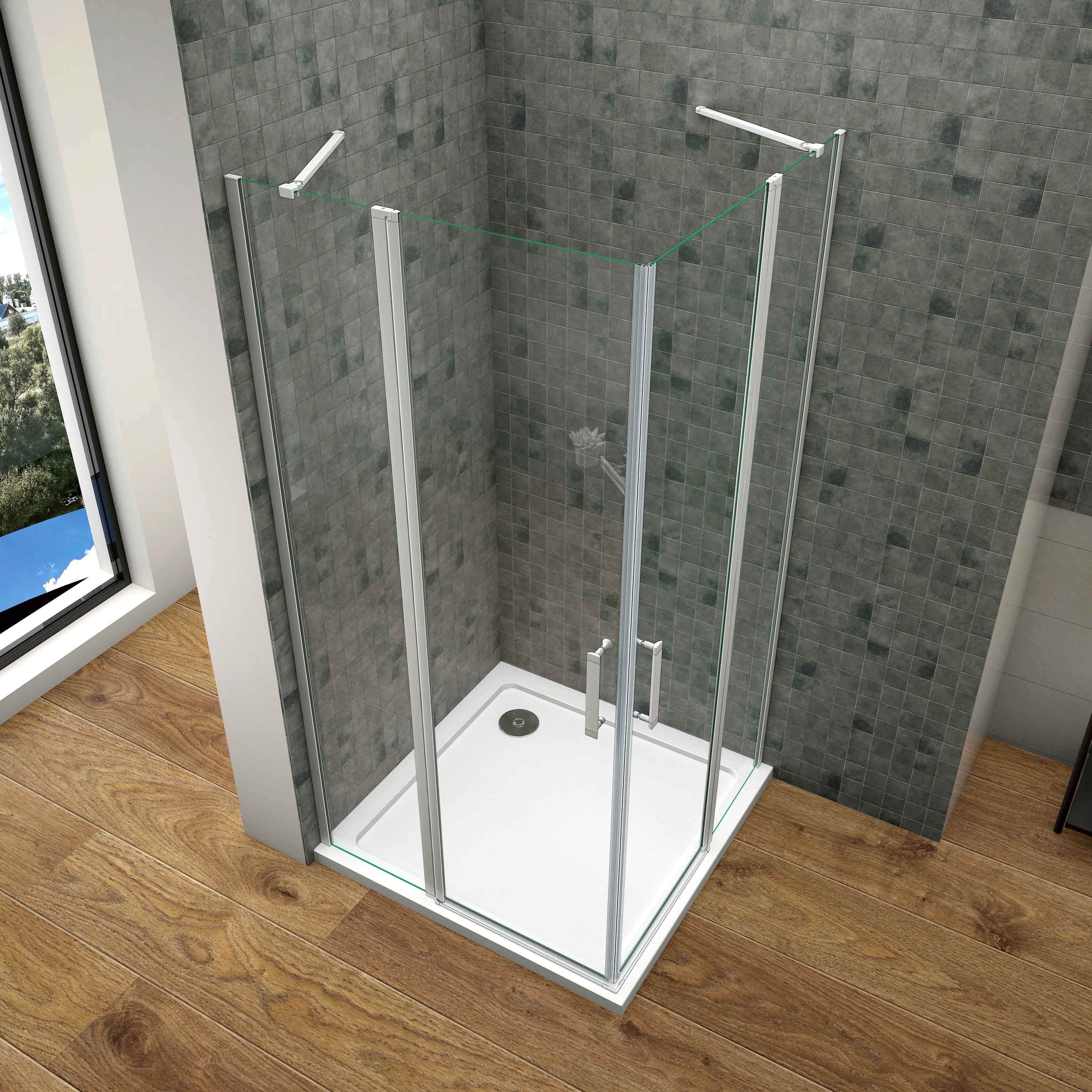 Mamparas Cabina de Ducha Esquina con acceso Angular Doble Puerta Abatible Perfil Gris mate Cristal Templado 5mm - Image 3