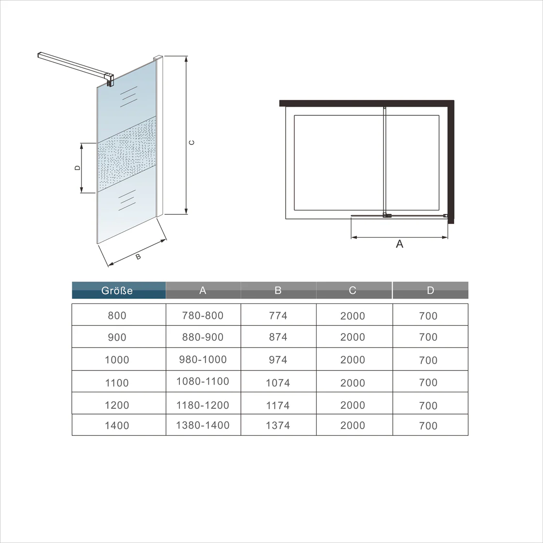 Mamparas ducha Panel Pantalla Fija Vidrio laminado de film Seguridad a Prueba de Explosiones 8mm Perfil Negro Mate Barra - Image 10