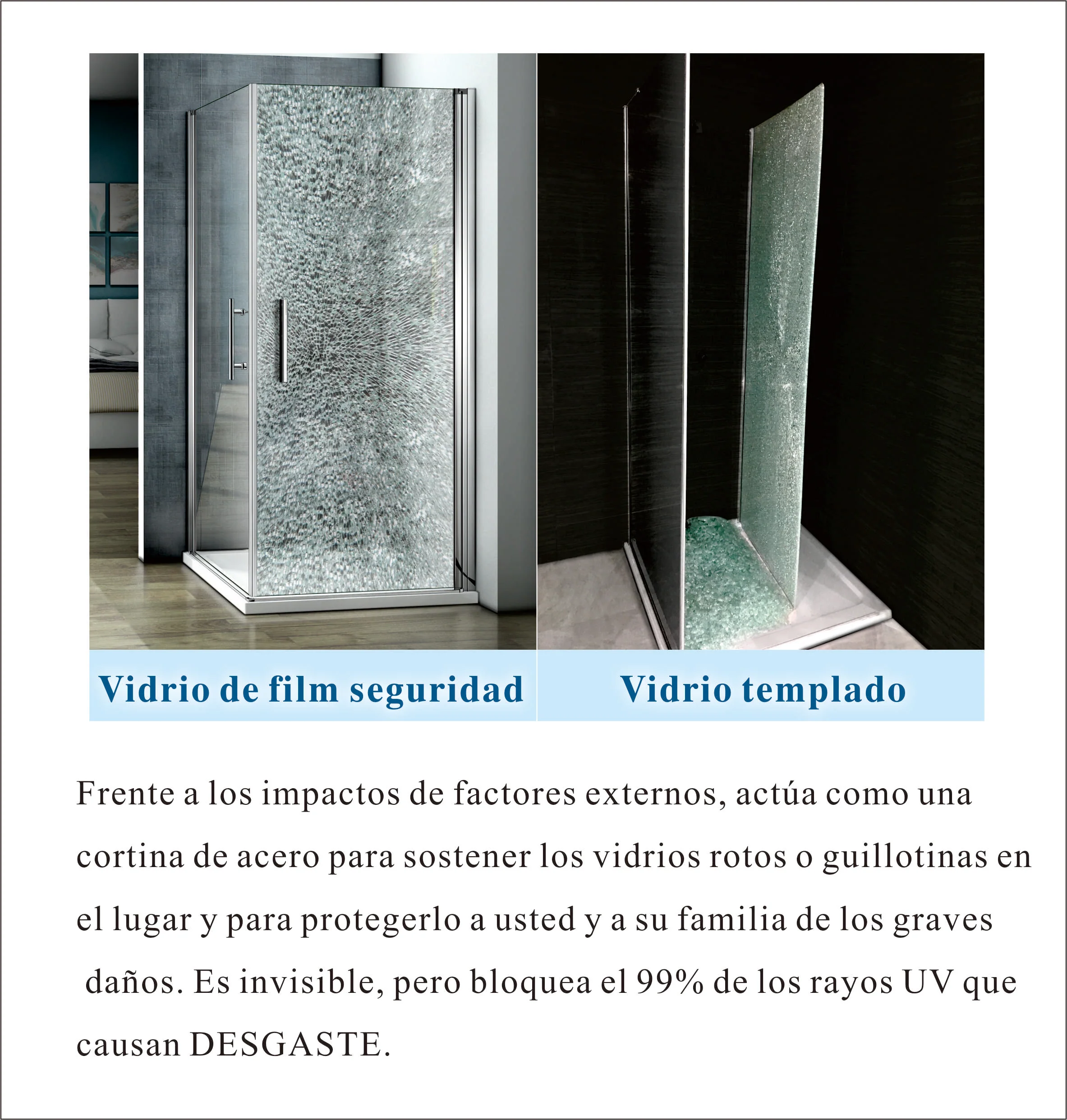 Mamparas ducha Panel Pantalla Fija Vidrio laminado de film Seguridad a Prueba de Explosiones 8mm Perfil Negro Mate Barra - Image 9