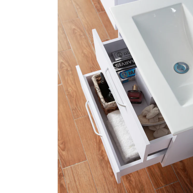 Vestidor de Pared de 600 mm, 2 cajones, lavamanos de cerámica, Blanco Mate - Image 6