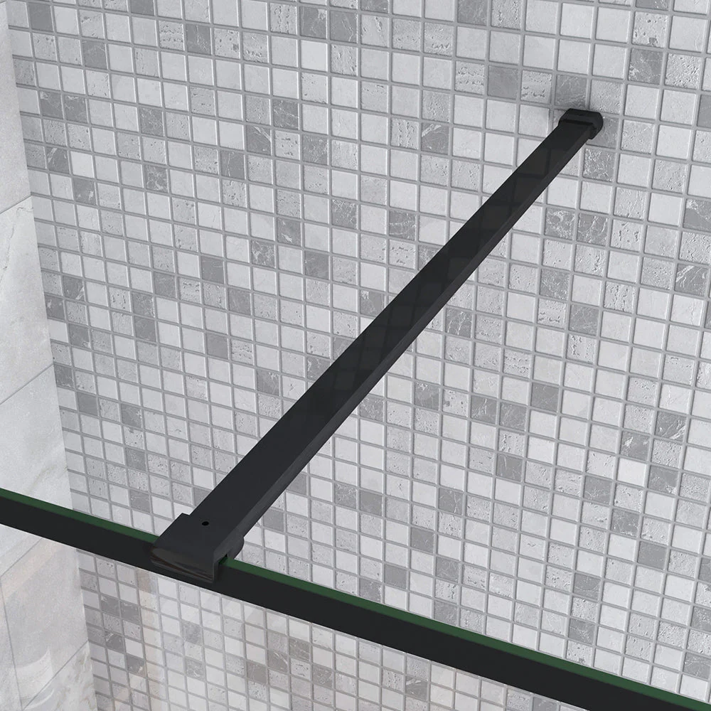 Walkin Mampara Panel de ducha Serigrafiado de línea negra 2 hojas Vidrio 8mm Antical con Barra Negra mate - Image 24